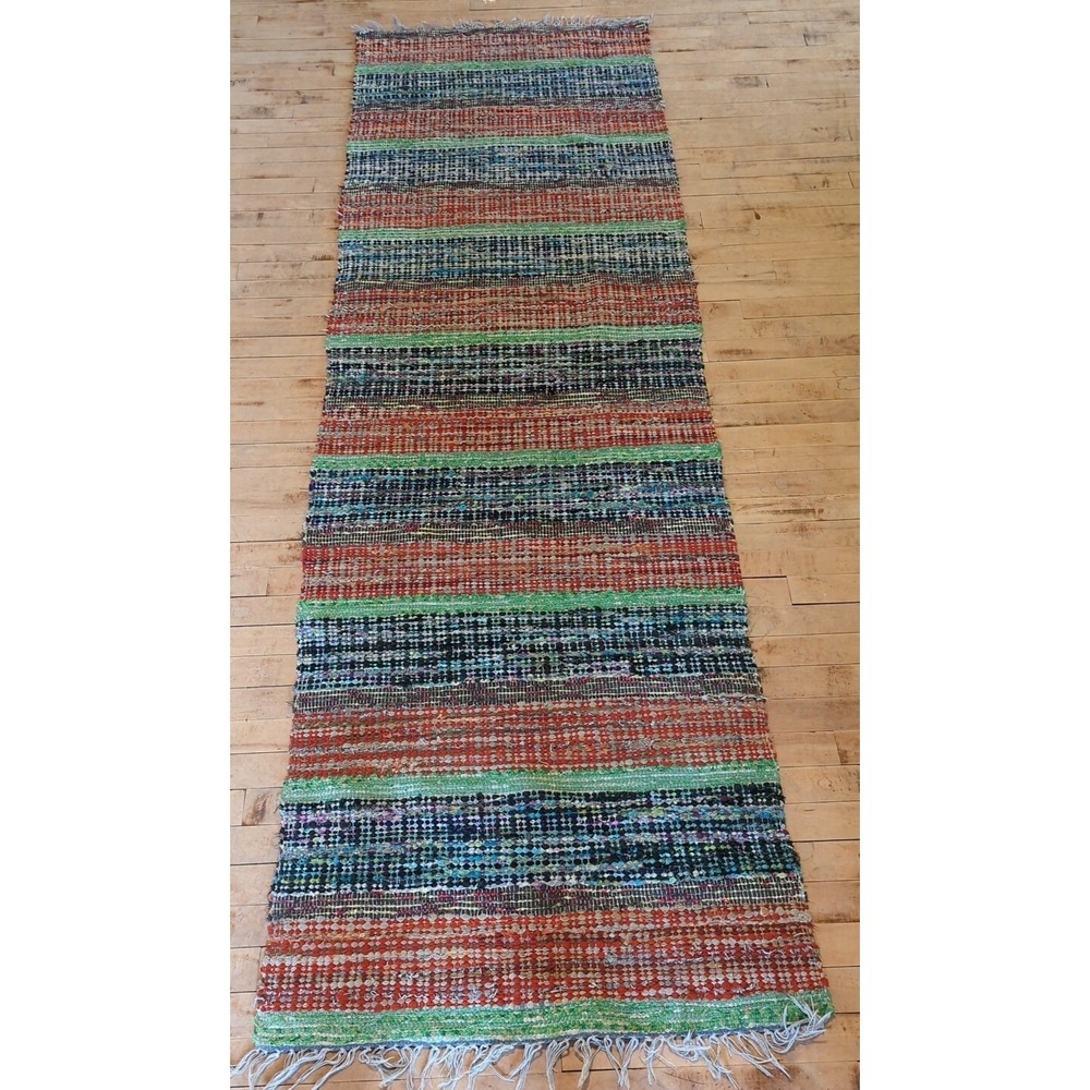 Antique Imported Swedish Hand Made Rag Rug Runner (31 x 96 inches ) Very Pretty